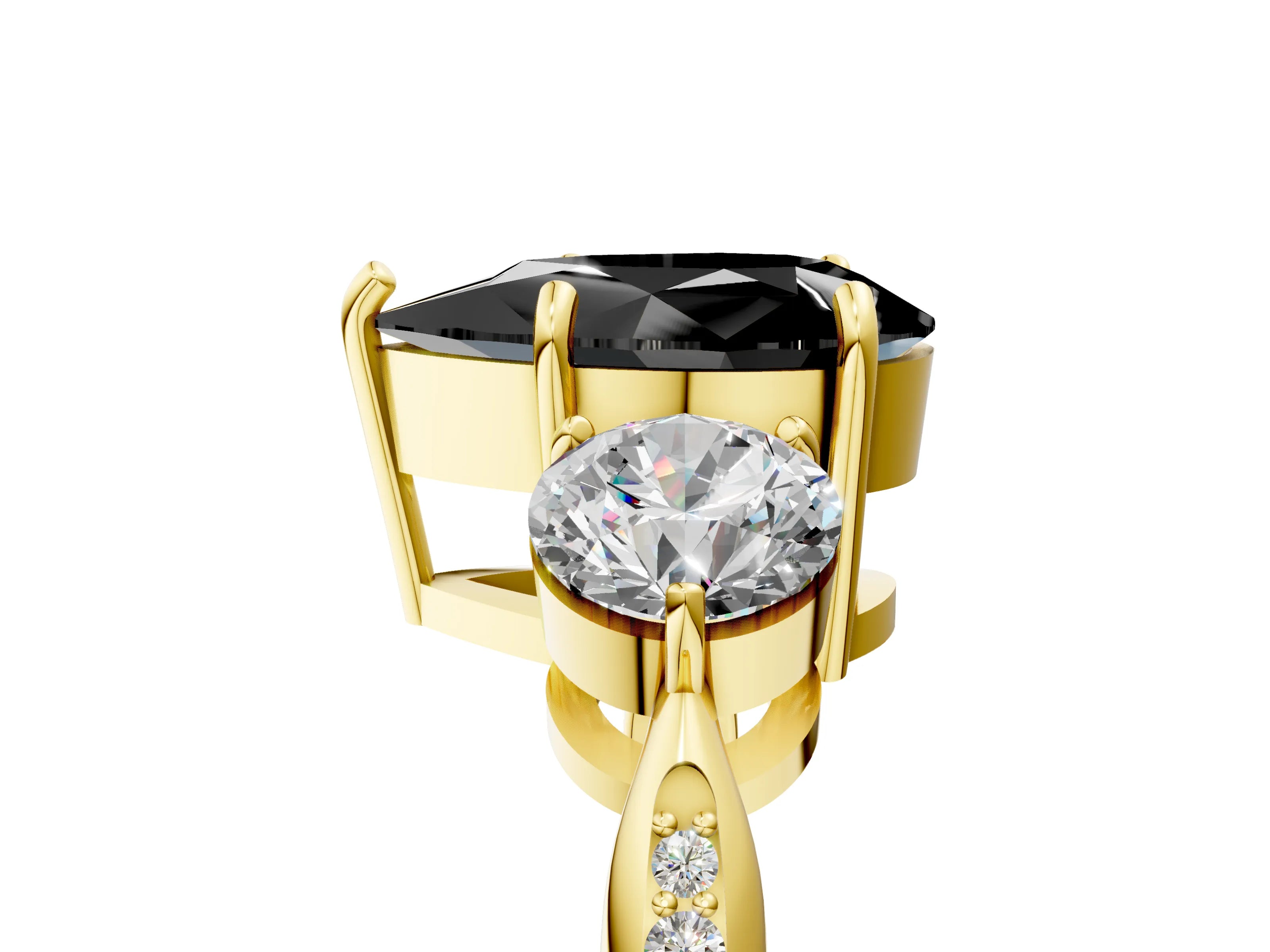 Yellow gold Three-Stone Fancy Black Pear Cut Diamond Channel Set Engagement Ring with Prong Setting_5