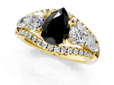 Yellow gold Three-Stone Fancy Black Pear Cut Diamond Engagement Ring with Pave Band and Prong Setting_1