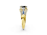 Yellow gold Three-Stone Fancy Black Pear Cut Diamond Engagement Ring with Pave Band and Prong Setting_2