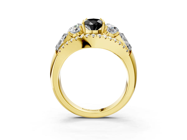 Yellow Gold Pear-Shaped Five Stone Baguette Engagement Ring Setting for Black Center