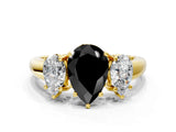 Yellow gold Three-Stone Fancy Black Pear Cut Diamond Engagement Ring with Prong Setting_3