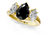 Yellow gold Three-Stone Fancy Black Pear Cut Diamond Engagement Ring with Prong Setting_4