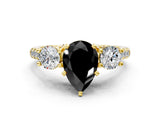 Yellow gold Three-Stone Fancy Black Pear Cut Diamond Pavé Band with Four-Prong Setting