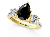 Yellow gold Three-Stone Fancy Black Pear Cut Diamond Pavé Band with Four-Prong Setting_1