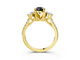 Yellow gold Three-Stone Fancy Black Pear Cut Diamond Pavé Band with Four-Prong Setting_3