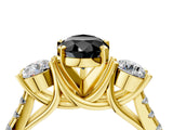 Yellow gold Three-Stone Fancy Black Pear Cut Diamond Pavé Band with Four-Prong Setting_4