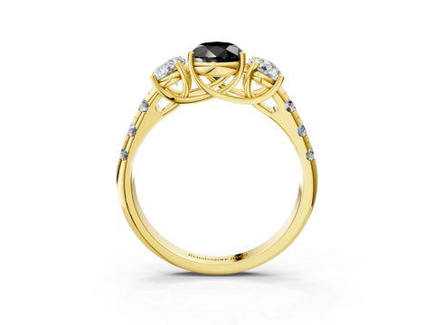 Yellow gold Three-Stone Fancy Black Pear Cut Diamond Pavé Band with Prong Setting_3