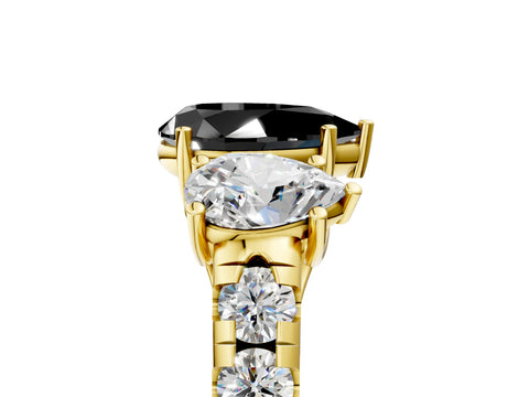 Yellow gold Three-Stone Fancy Black Pear Cut Diamond Pavé Band with Prong Setting_5