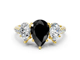 Yellow gold Three-Stone Fancy Black Pear Cut Diamond Ring with Pavé Band and Prong Setting_24