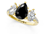 Yellow gold Three-Stone Fancy Black Pear Cut Diamond Ring with Pavé Band and Prong Setting_25