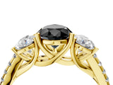 Yellow gold Three-Stone Fancy Black Pear Cut Diamond Ring with Pavé Band and Prong Setting_28