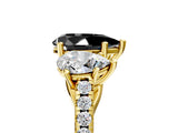 Yellow gold Three-Stone Fancy Black Pear Cut Diamond Ring with Pavé Band and Prong Setting_29