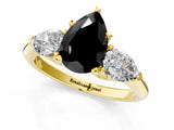 Yellow gold Three-Stone Fancy Black Pear Cut Diamond Ring with Pear Side Stones and Four-Prong Setting_1