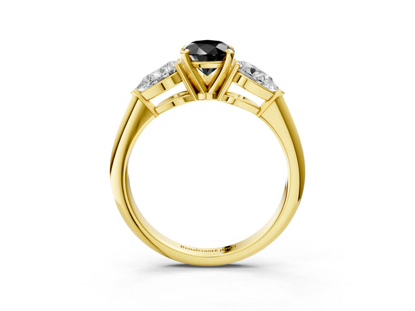 Yellow Gold Pear-Shaped Three Stone Engagement Ring Setting for Black Center with Pear Side Stones