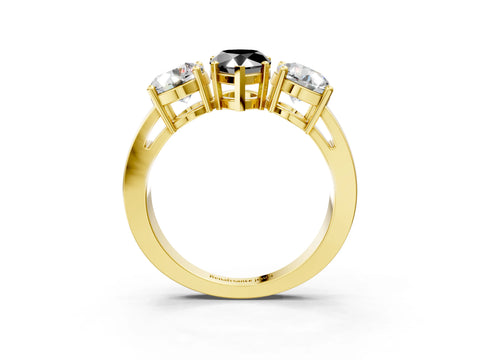 Yellow gold Three-Stone Fancy Black Pear Cut Diamond Ring with Round Side Stones, Classic Band, and Four-Prong Setting_3