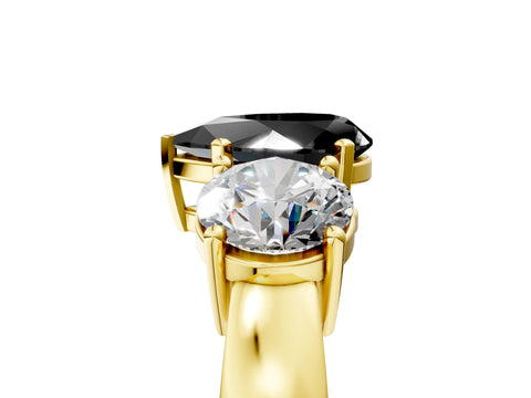 Yellow gold Three-Stone Fancy Black Pear Cut Diamond Ring with Round Side Stones, Classic Band, and Four-Prong Setting_5