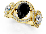Yellow gold Three-Stone Fancy Black Pear Cut Diamond Wave Pave Band with Prong Setting_1