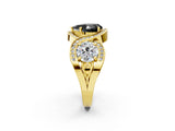 Yellow gold Three-Stone Fancy Black Pear Cut Diamond Wave Pave Band with Prong Setting_2