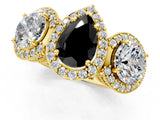 Yellow gold Three-Stone Fancy Black Pear Cut Halo Diamond Milgrain Band with Four-Prong Setting_1