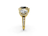 Yellow gold Three-Stone Fancy Black Pear Cut Halo Diamond Milgrain Band with Four-Prong Setting_2