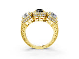 Yellow gold Three-Stone Fancy Black Pear Cut Halo Diamond Milgrain Band with Four-Prong Setting_3