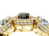 Yellow gold Three-Stone Fancy Black Pear Cut Halo Diamond Milgrain Band with Four-Prong Setting_4