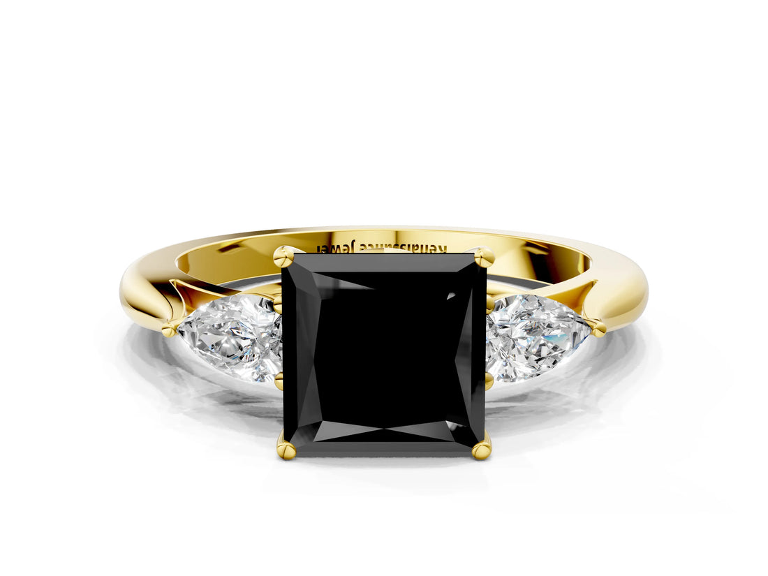 Yellow gold Three-Stone Fancy Black Princess Cut Brilliant Diamond Solitaire Ring with Tapered Band and Four-Prong Setting_6