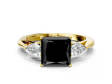 Yellow gold Three-Stone Fancy Black Princess Cut Brilliant Diamond Solitaire Ring with Tapered Band and Four-Prong Setting_6