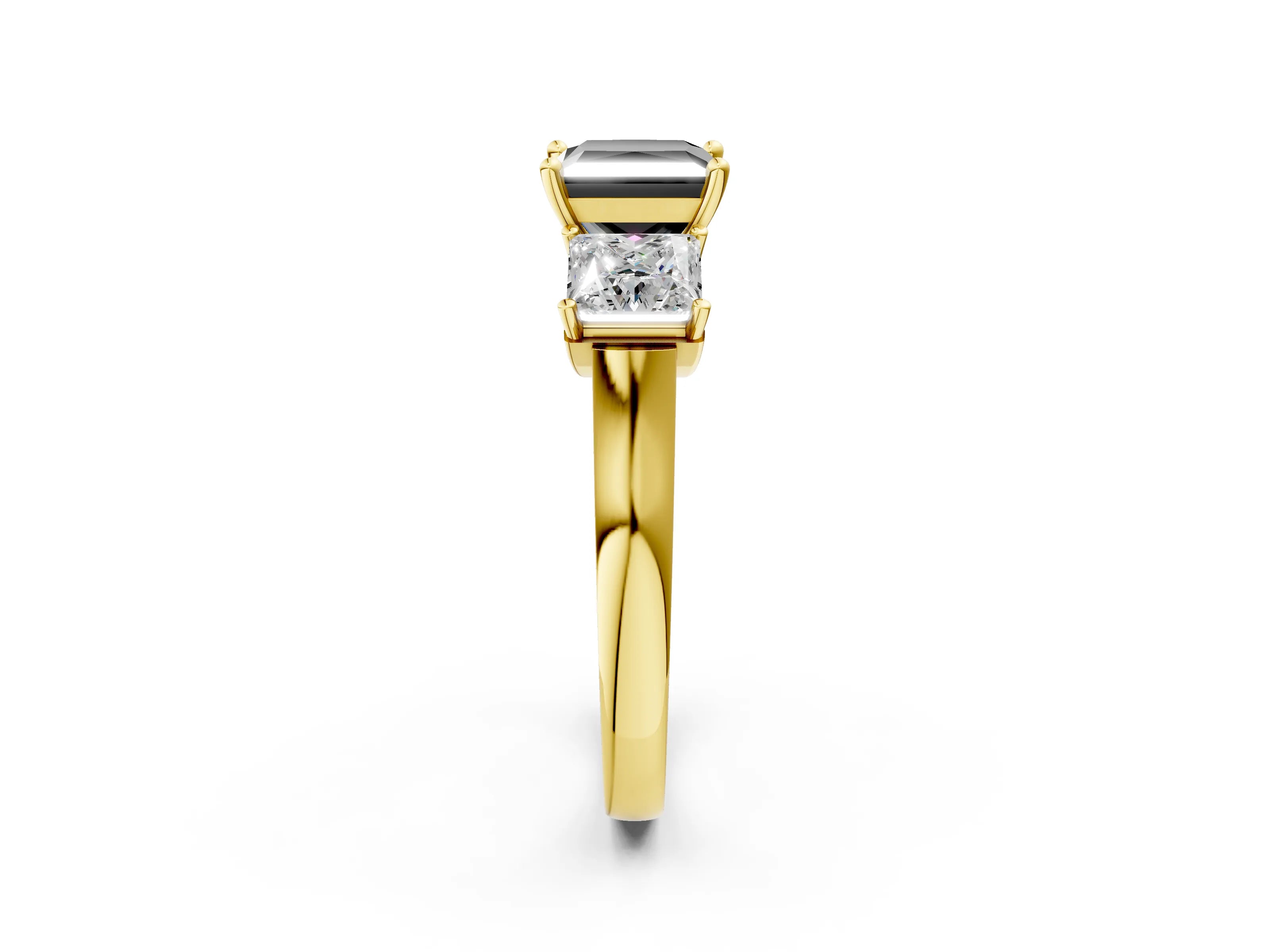 Yellow gold Three-Stone Fancy Black Princess Cut Brilliant Diamond Trellis Ring with Comfort Fit Band_2