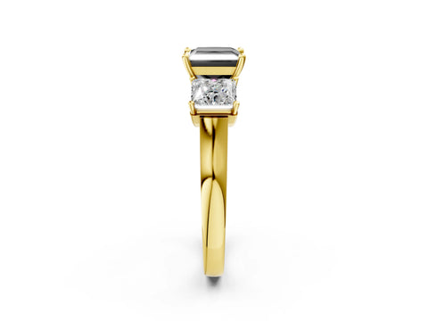 Yellow gold Three-Stone Fancy Black Princess Cut Brilliant Diamond Trellis Ring with Comfort Fit Band_2