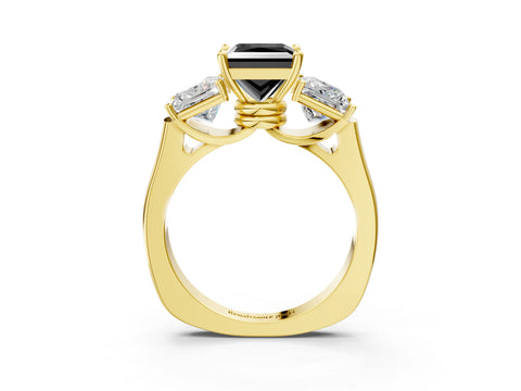 Yellow gold Three-Stone Fancy Black Princess Cut Brilliant Diamond Trellis Ring with Comfort Fit Band_3