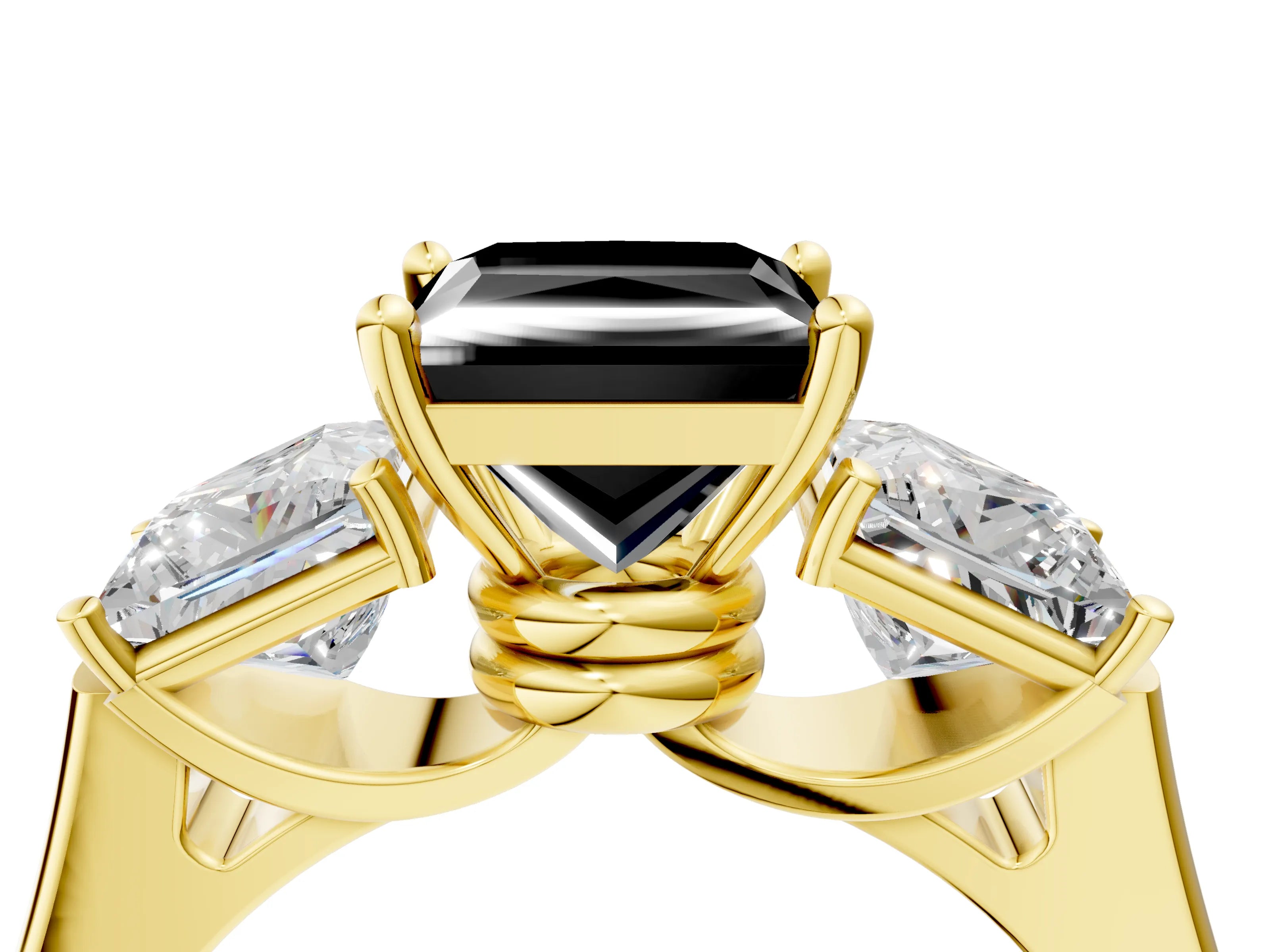 Yellow gold Three-Stone Fancy Black Princess Cut Brilliant Diamond Trellis Ring with Comfort Fit Band_4