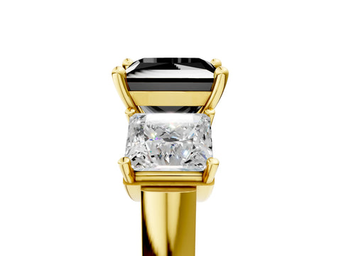 Yellow gold Three-Stone Fancy Black Princess Cut Brilliant Diamond Trellis Ring with Comfort Fit Band_5