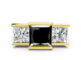 Yellow gold Three Stone Fancy Black Princess Cut Cut Channel Set Diamond Ring