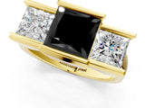 Yellow gold Three Stone Fancy Black Princess Cut Cut Channel Set Diamond Ring_1