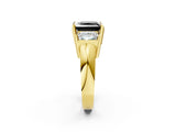Yellow gold Three Stone Fancy Black Princess Cut Cut Channel Set Diamond Ring_2