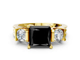 Yellow gold Three-Stone Fancy Black Princess Cut Cut Classic Band Prong Setting Ring