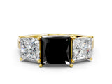 Yellow gold Three-Stone Fancy Black Princess Cut Cut Diamond Engagement Ring with Flat Band and Four-Prong Setting_12