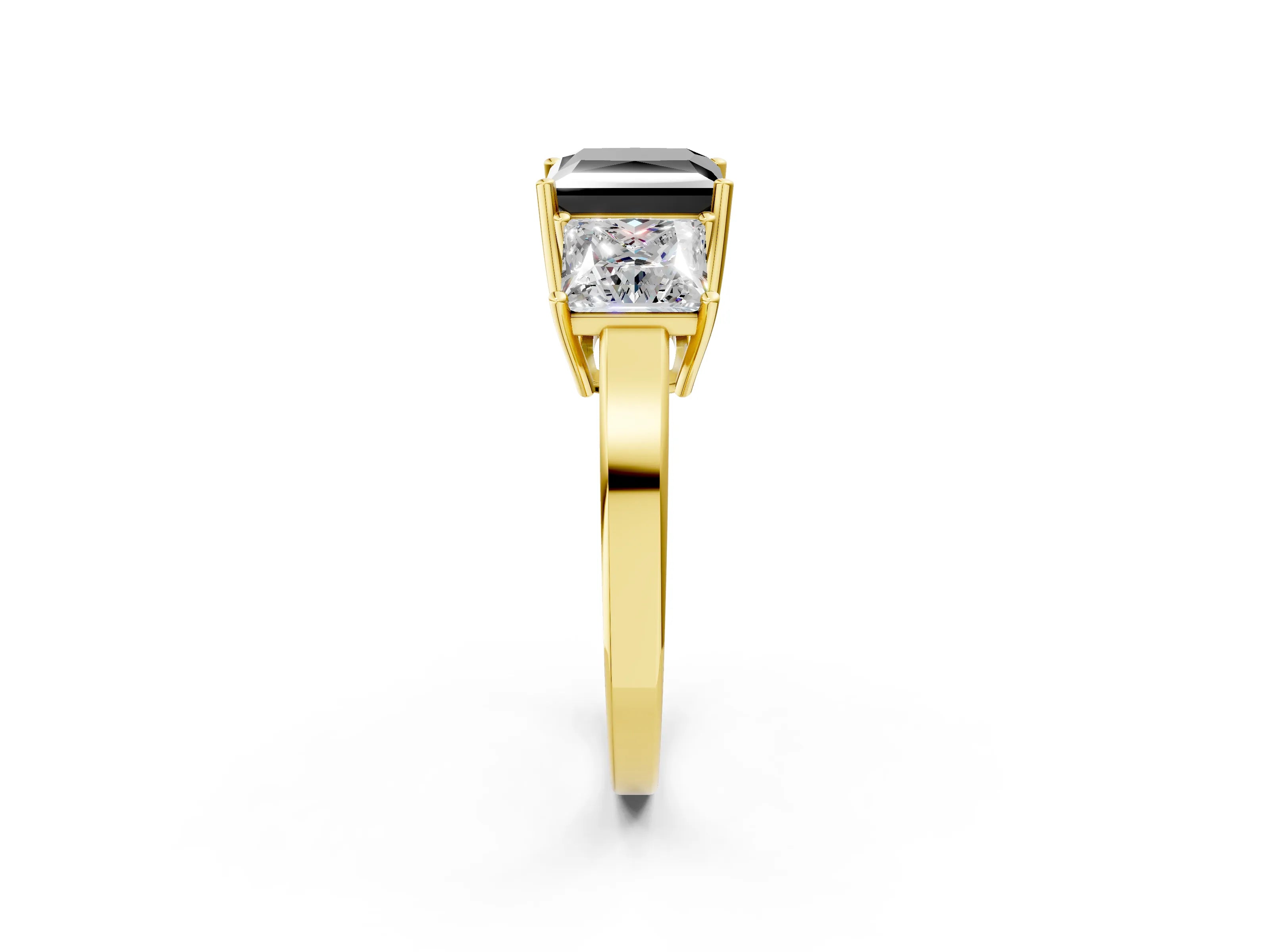 Yellow gold Three-Stone Fancy Black Princess Cut Cut Diamond Engagement Ring with Flat Band and Four-Prong Setting_14