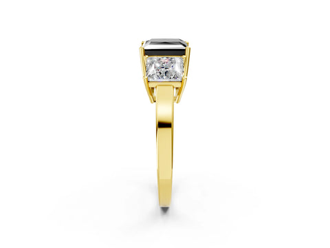Yellow gold Three-Stone Fancy Black Princess Cut Cut Diamond Engagement Ring with Flat Band and Four-Prong Setting_14