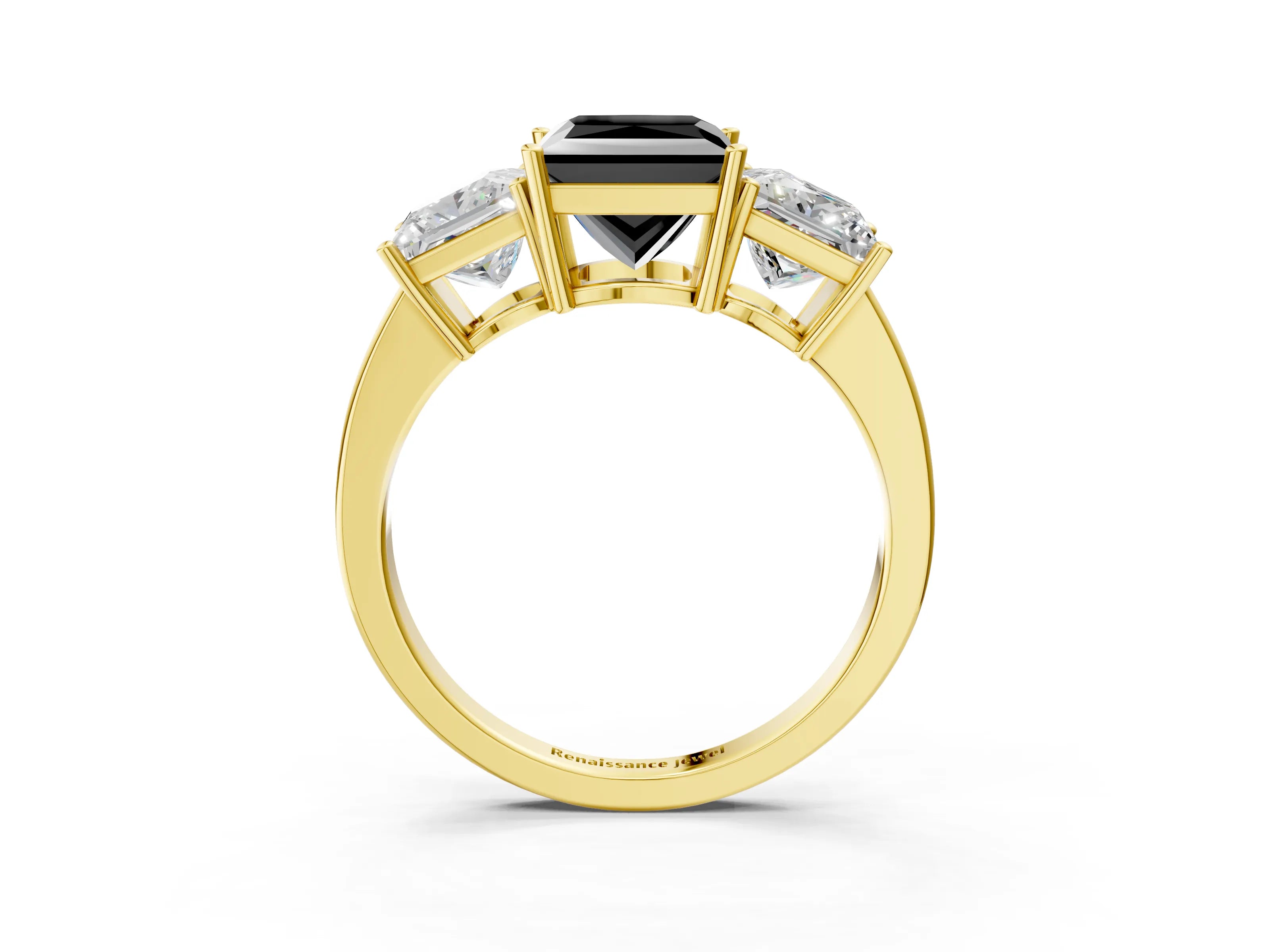 Yellow gold Three-Stone Fancy Black Princess Cut Cut Diamond Engagement Ring with Flat Band and Four-Prong Setting_15