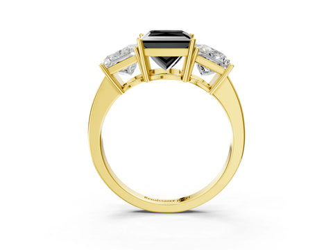 Yellow gold Three-Stone Fancy Black Princess Cut Cut Diamond Engagement Ring with Flat Band and Four-Prong Setting_15