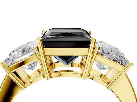 Yellow gold Three-Stone Fancy Black Princess Cut Cut Diamond Engagement Ring with Flat Band and Four-Prong Setting_16