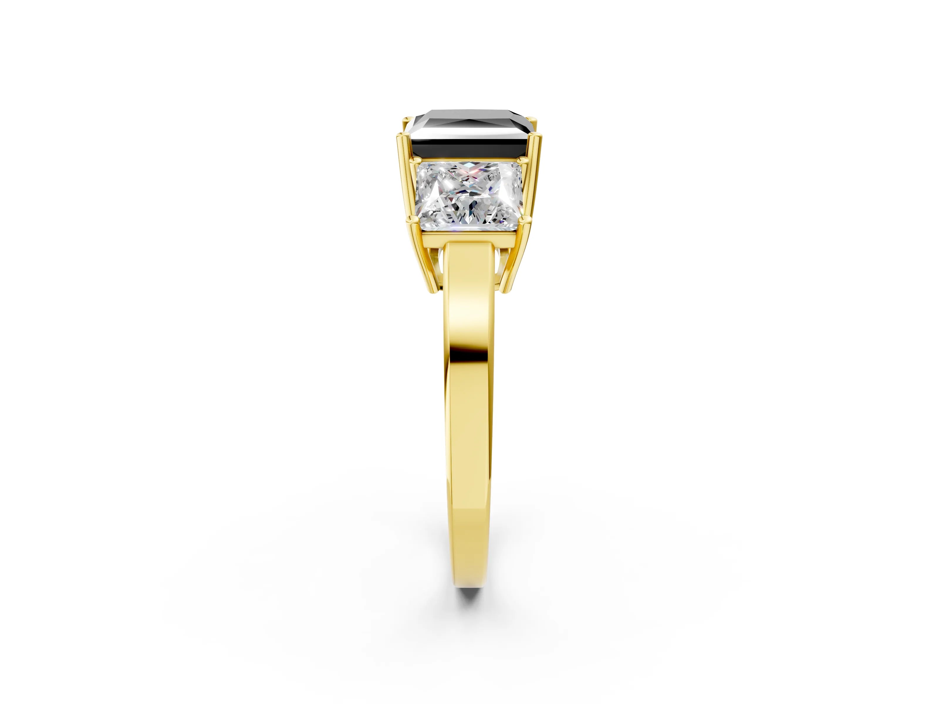Yellow gold Three-Stone Fancy Black Princess Cut Cut Diamond Engagement Ring with Flat Band and Four-Prong Setting_2