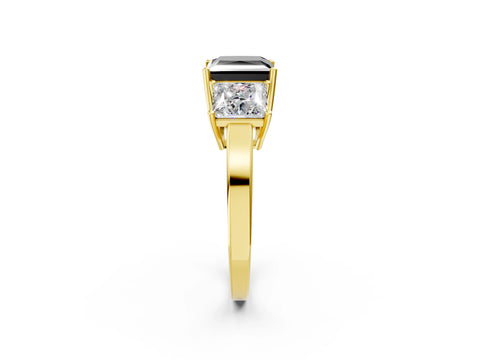 Yellow gold Three-Stone Fancy Black Princess Cut Cut Diamond Engagement Ring with Flat Band and Four-Prong Setting_2