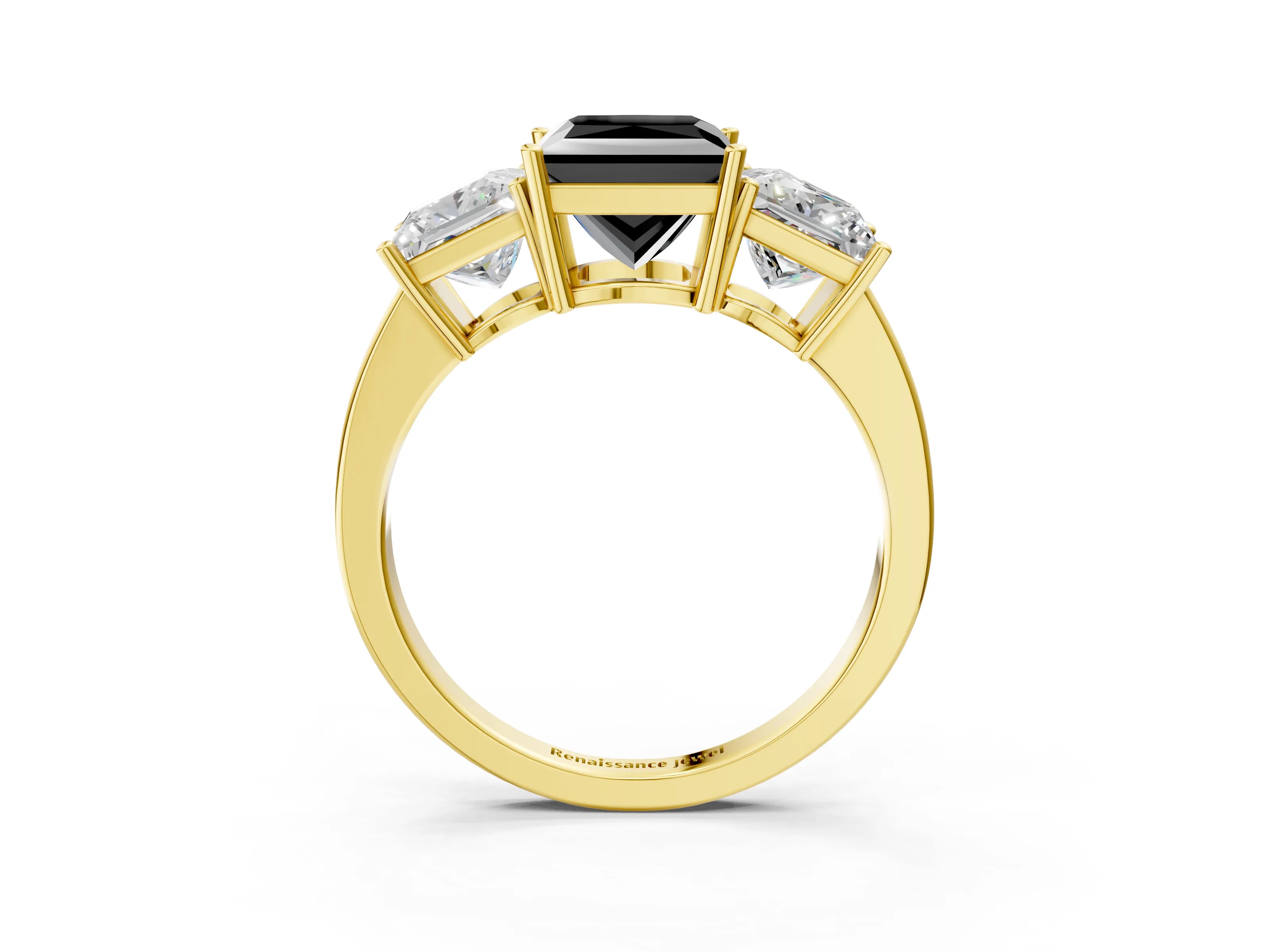 Yellow gold Three-Stone Fancy Black Princess Cut Cut Diamond Engagement Ring with Flat Band and Four-Prong Setting_3