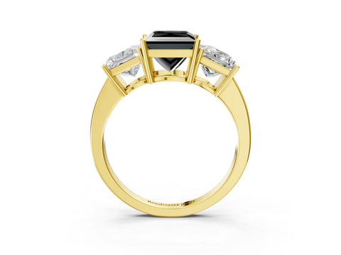 Yellow gold Three-Stone Fancy Black Princess Cut Cut Diamond Engagement Ring with Flat Band and Four-Prong Setting_3