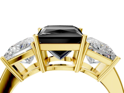 Yellow gold Three-Stone Fancy Black Princess Cut Cut Diamond Engagement Ring with Flat Band and Four-Prong Setting_4