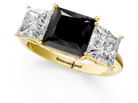 Yellow gold Three-Stone Fancy Black Princess Cut Cut Diamond Engagement Ring with Prong Setting on a White Gold Band_1