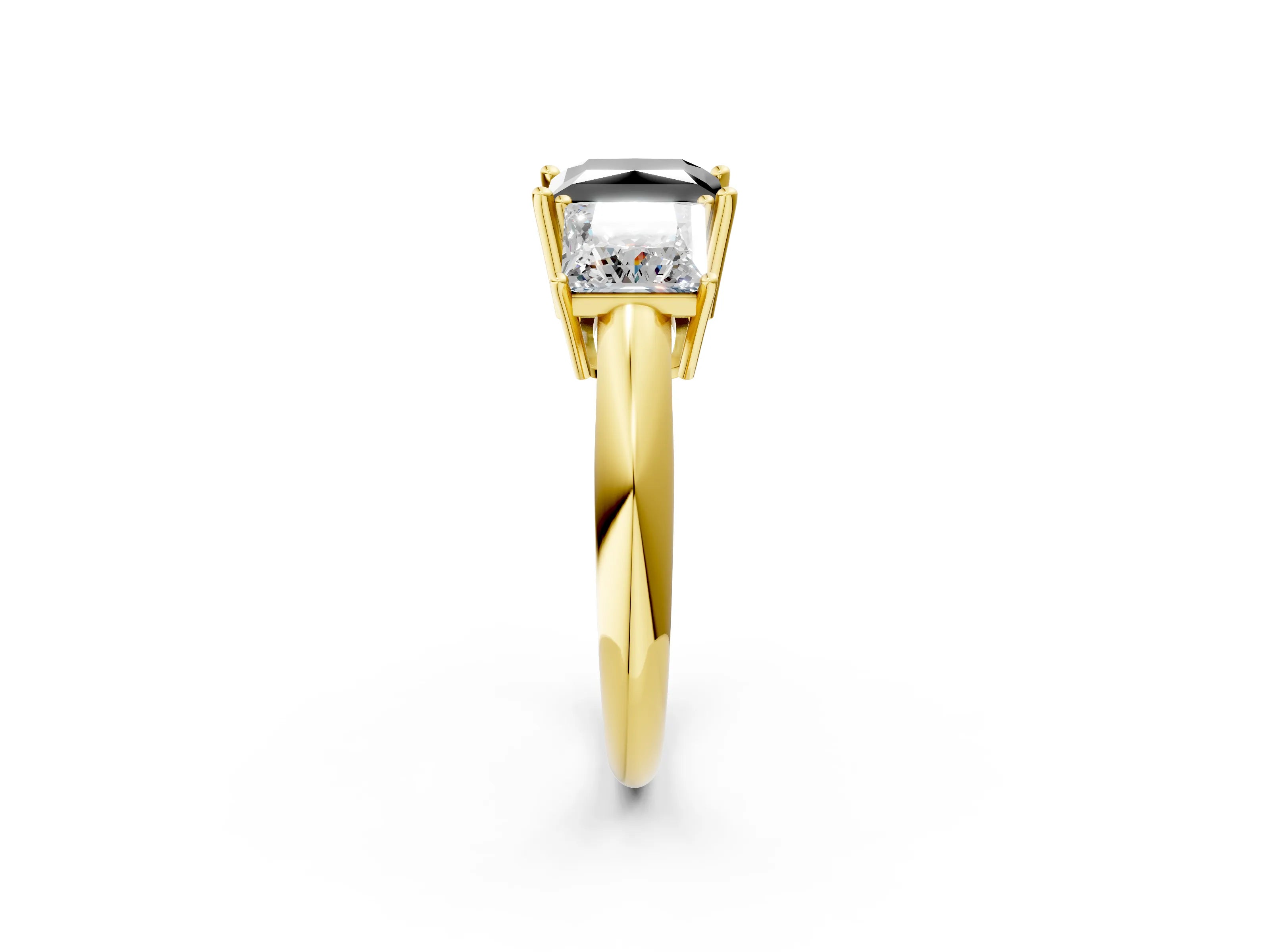 Yellow gold Three-Stone Fancy Black Princess Cut Cut Diamond Engagement Ring with Prong Setting on a White Gold Band_2